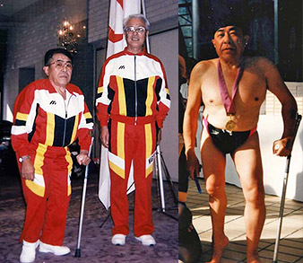 全国身体障害者スポーツ大会の障害急歩、50メートル背泳ぎ2種目に出場の武田さんの写真